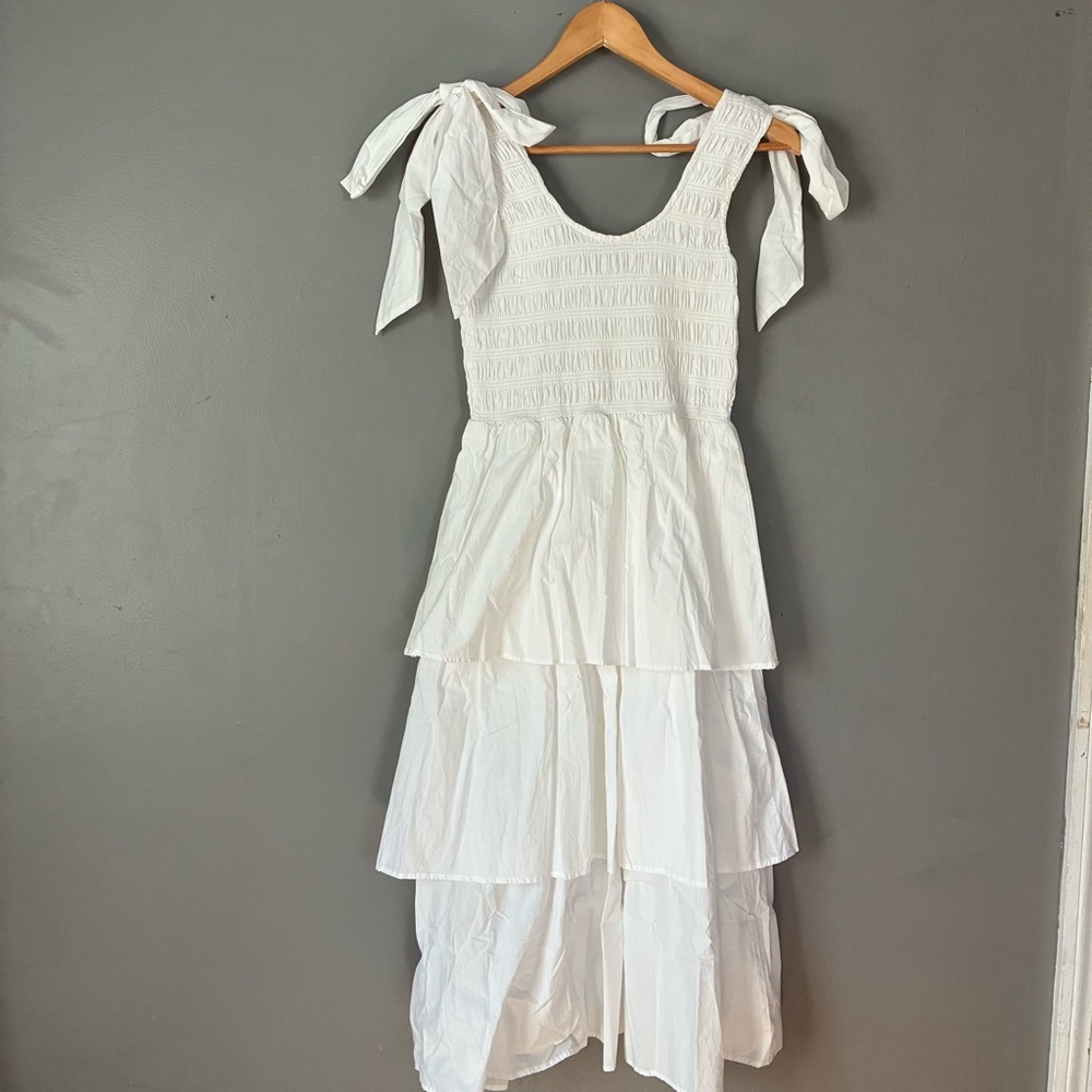 CLEOBELLA Kaiya Ruffle Tea Dress Smocked White Tiered Bow Coquette Cottagecore S - Picture 9 of 14